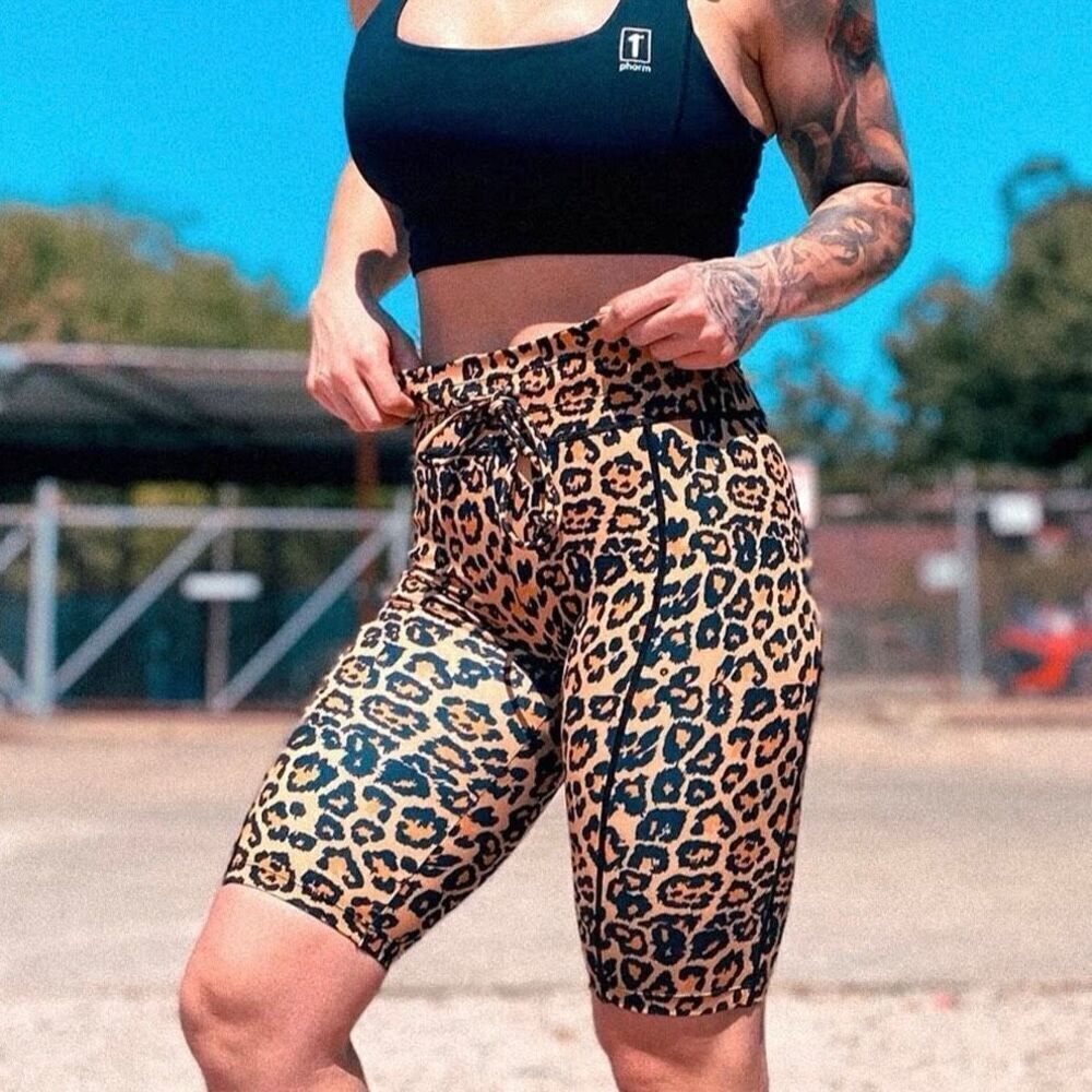 Celestial Bodiez leopard power biker shorts size small EUC